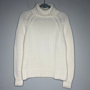 VTG Chunky Knit Turtleneck Sweater Ivory Sz L 90s Minimalist Clean Girl Classic
